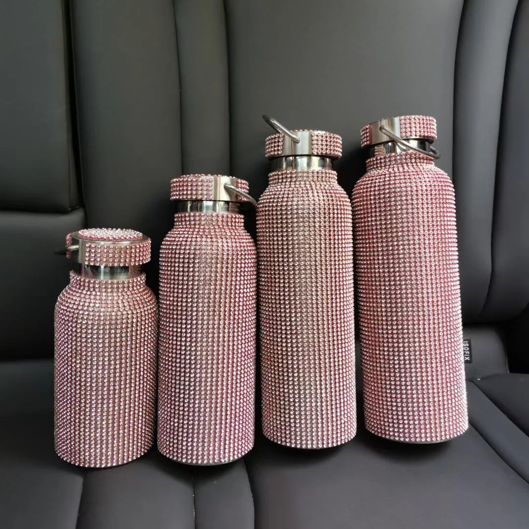 

Wholesale Customized Stainless Steel Sport Rhinestone Water Bottles Luxury Thermal Flask New Design 2021 Bottles