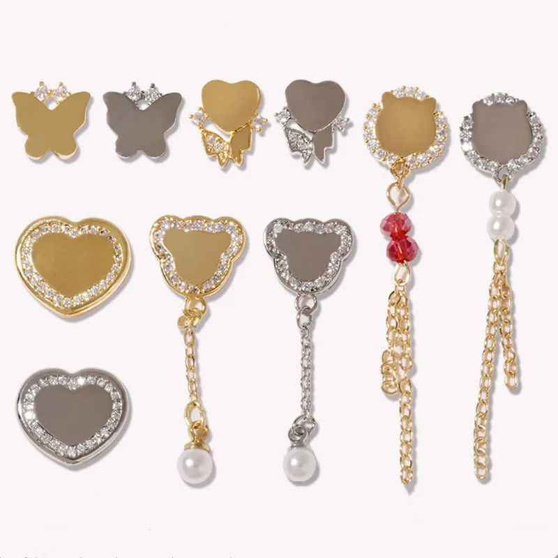 

Wholesale 10 Design Nail Mirror Projection Zircon Butterfly Bear Heart 520 Light Jewelry Chain Pendant, Gold silver