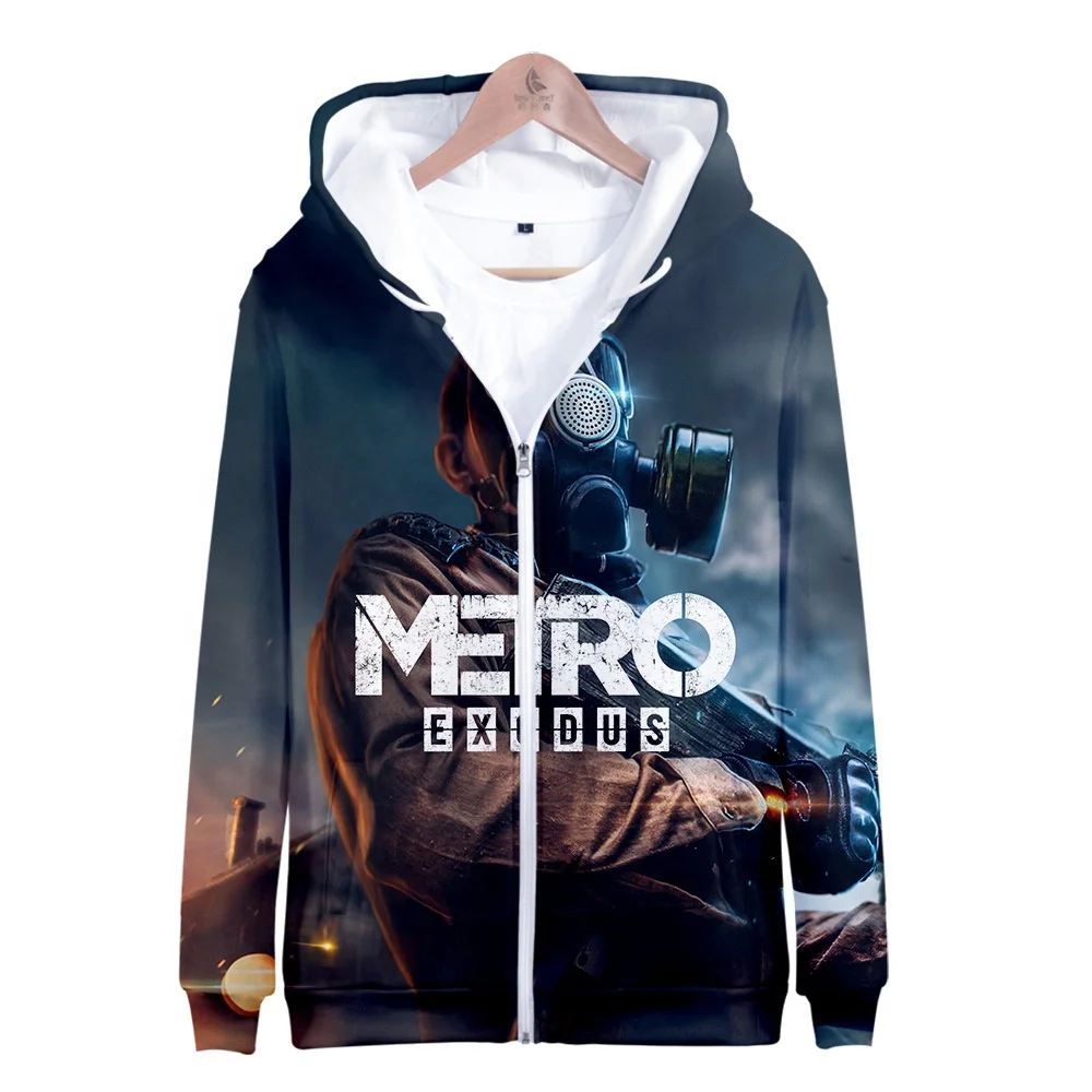 

2021 New design top sale 3d printed game metro exodus zipper hoodie Wholesale stock no moq metro exodus hoodie with zipper, Csutomized