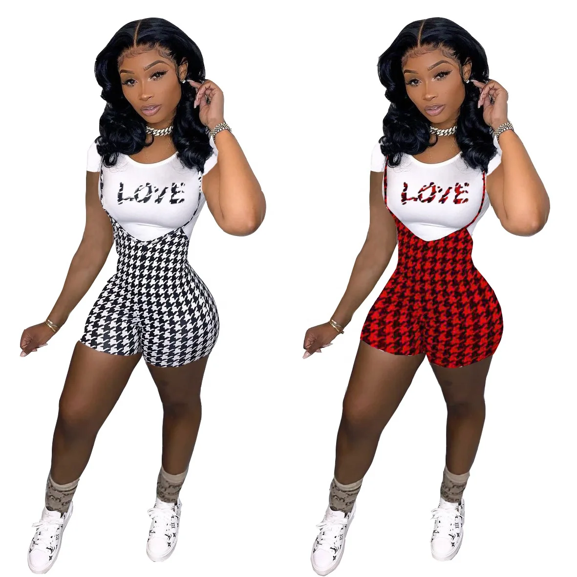 

Fashion summer 2021 suspenders jumpsuits 2 piece sets women tracksuit short set, Picture