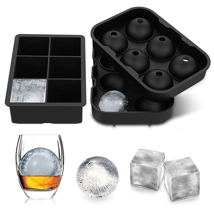 

Durable Food-grade 2Pcs/Set 6 Cavity Silicone Ice Ball Mold For Cake Chocolate Molds Whiskey Wine Cocktail Ice Cube Trays, Black