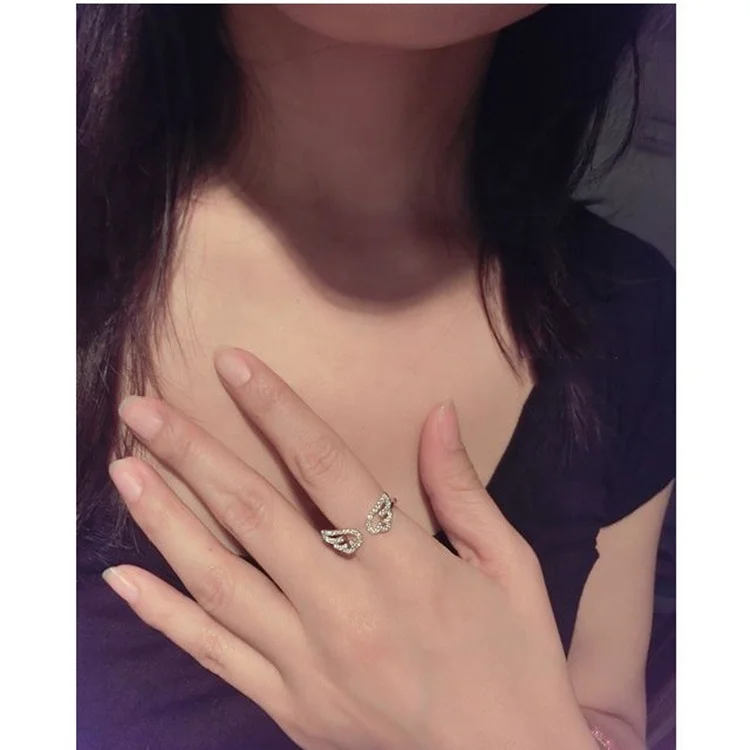 

New trend rose gold silver gold  crystal angel wings rings, Gold silver rose gold