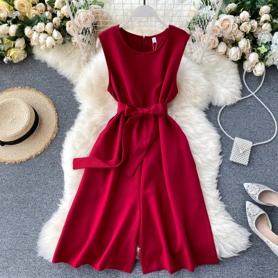 

2020 European INS Fashion Women Fashion Sleeveless Wide Leg Short Jumpsuits