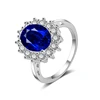White Gold Plated Zirconia Prong Setting Round Cut Blue Sapphire Engagement Ring