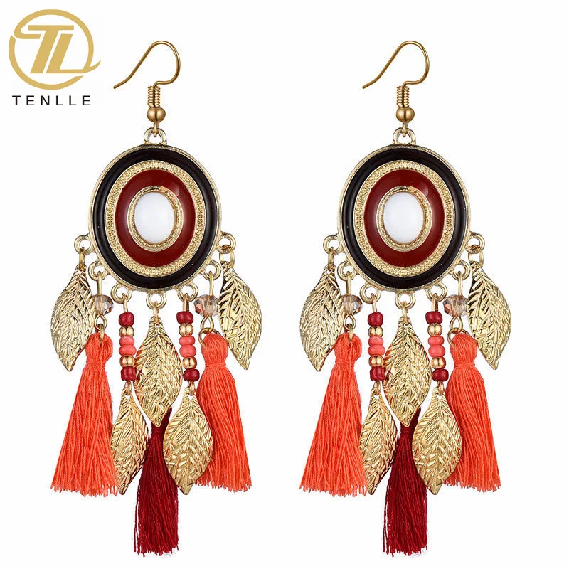 

Bohemian hippie earrings fashion fringe long exaggerated earrings retro vintage nostalgic tassel earrings for women lady girls