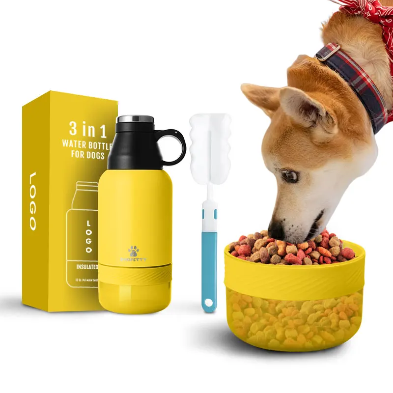 

Everich Hot Selling pet dog drinking 3 in 1 Dogs Feeder 14oz Outdoor Pet Insulated Water Bottles with Food Containers
