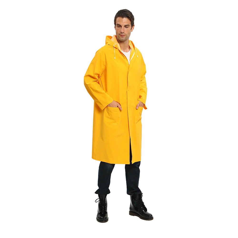 

high quality long adult rain coat pvc polyester waterproof windproof reusable fabric raincoat for men and women, Yellow,army green
