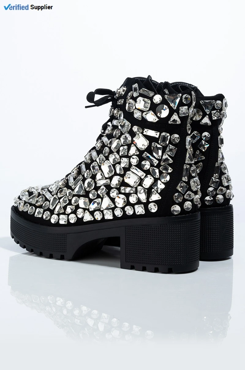 Wholesale Custom Ladies Rhinestone Studded Ankle Boots Fashion Gems ...