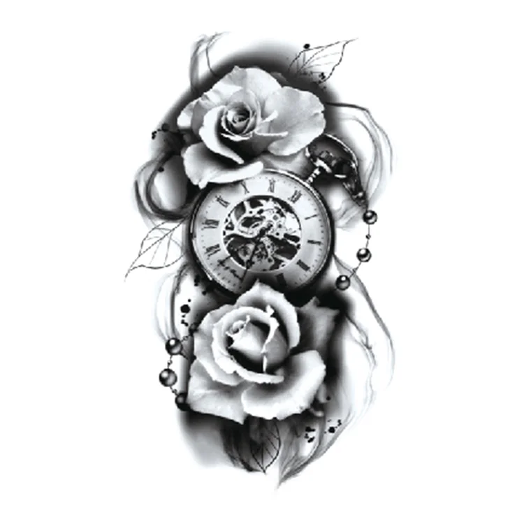 

Wholesale Durable Black Sketch Flower Temporary Tattoo Sticker, Cmyk