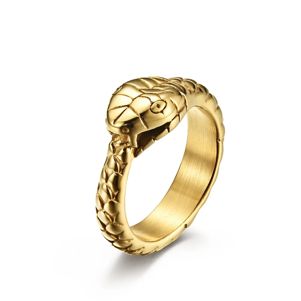 

Vintage Animal Punk Snake Style Cocktail Party Statement Biker Gold Plated Snake Stainless Steel Ring for Men, Gold / silver