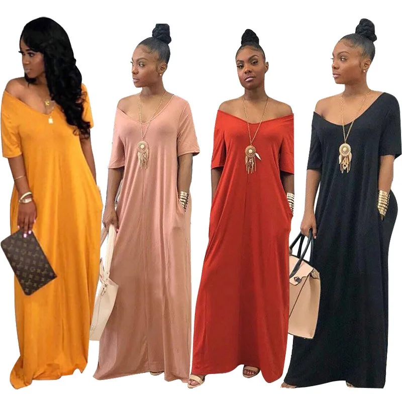 

Long Dresses Maxi Casual Plus Size Women Clothing Loose Cotton Maxi Dress 2021 Summer African Women