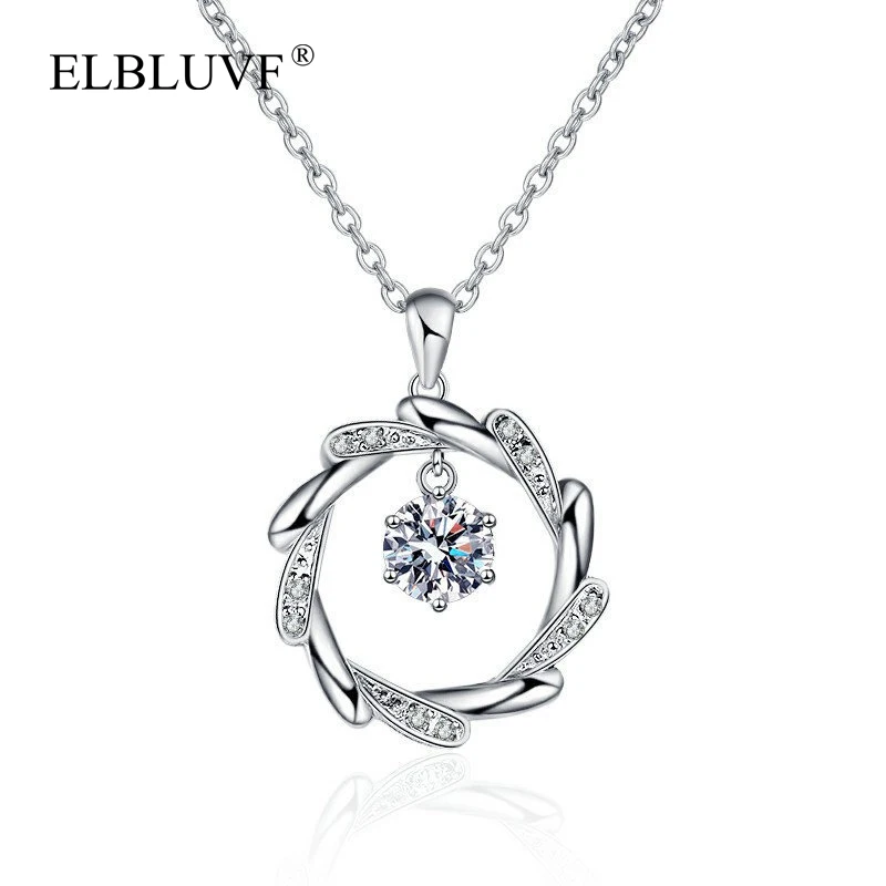 

ELBLUVF Free Shipping Hot Sell S925 Silver Plated Copper Elegant Circle Shape Zircon Pendant Necklace For Women, Steel color