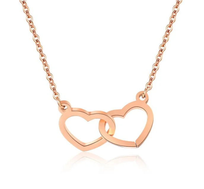

2021 New Arrival Electroplated Rose Gold Double Love Heart-Shaped Necklace Clavicle Chain Valentine's Day Gift For Girl Women