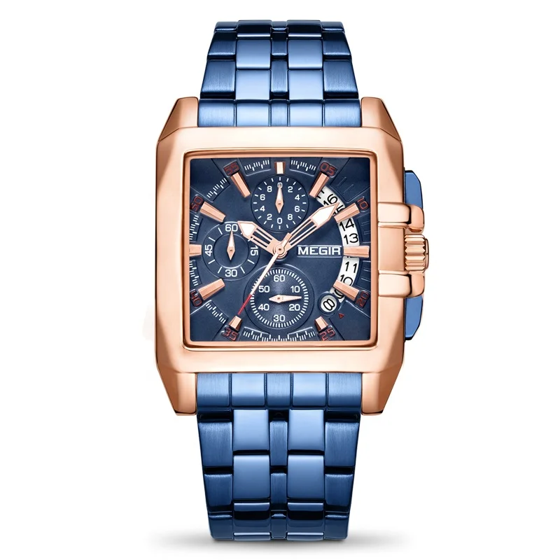 

2021 top selling Megir brand 2028G new color watches man custom brand luxury stainless steel watch men watch square