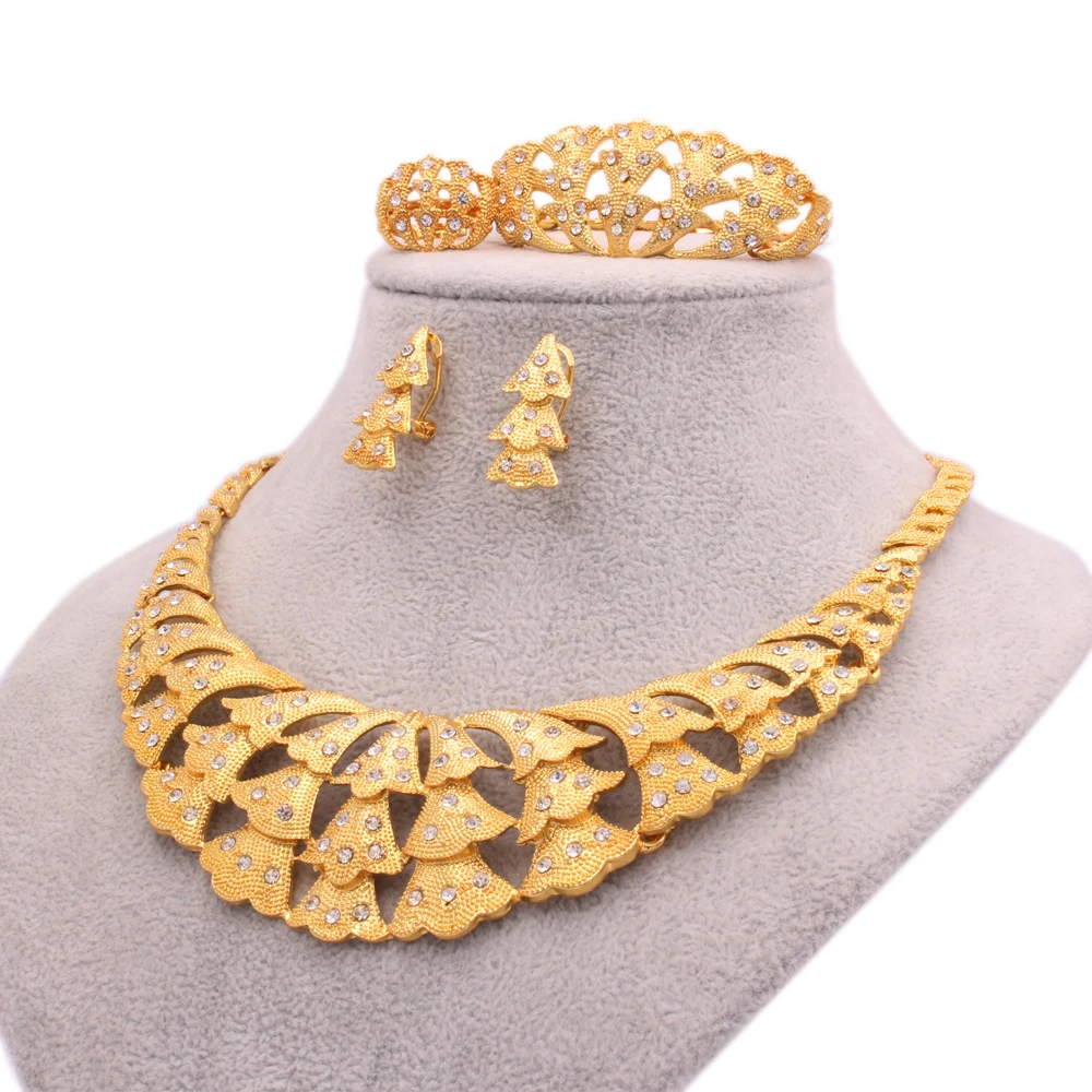 

Dubai 24K luxury jewelry sets for women gold plated fashion bridal Wedding gifts Necklace earrings ring bracelet jewellery set