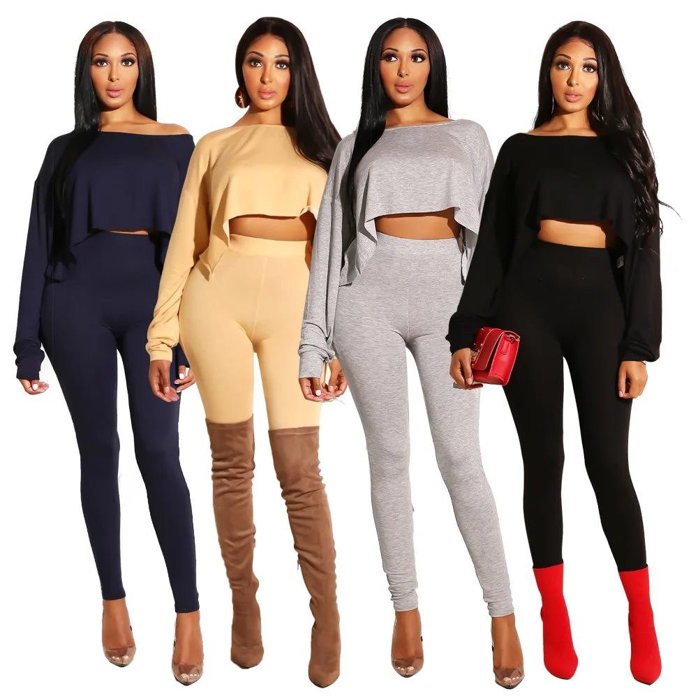 

2020 New Arrival womens 2 piece sets crop top sweat suit two piece pants set womens