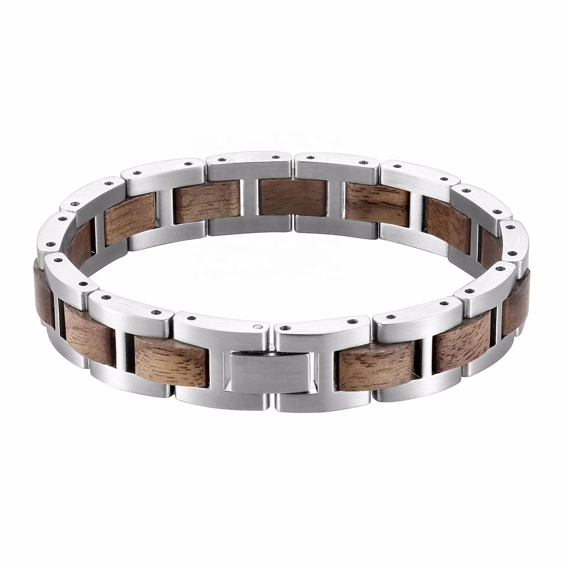 

High Quality Eco Handmade Wholesale Custom Mens Steel Wood Bracelet Pulsera Madera