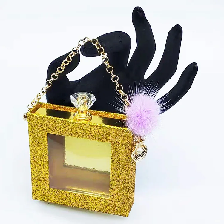 

2021 New Trend Eye Lash Case With Chain Purse Key Chain Brush Diamond Handle Lash Lash Boxes With Chains Lashing, Real black