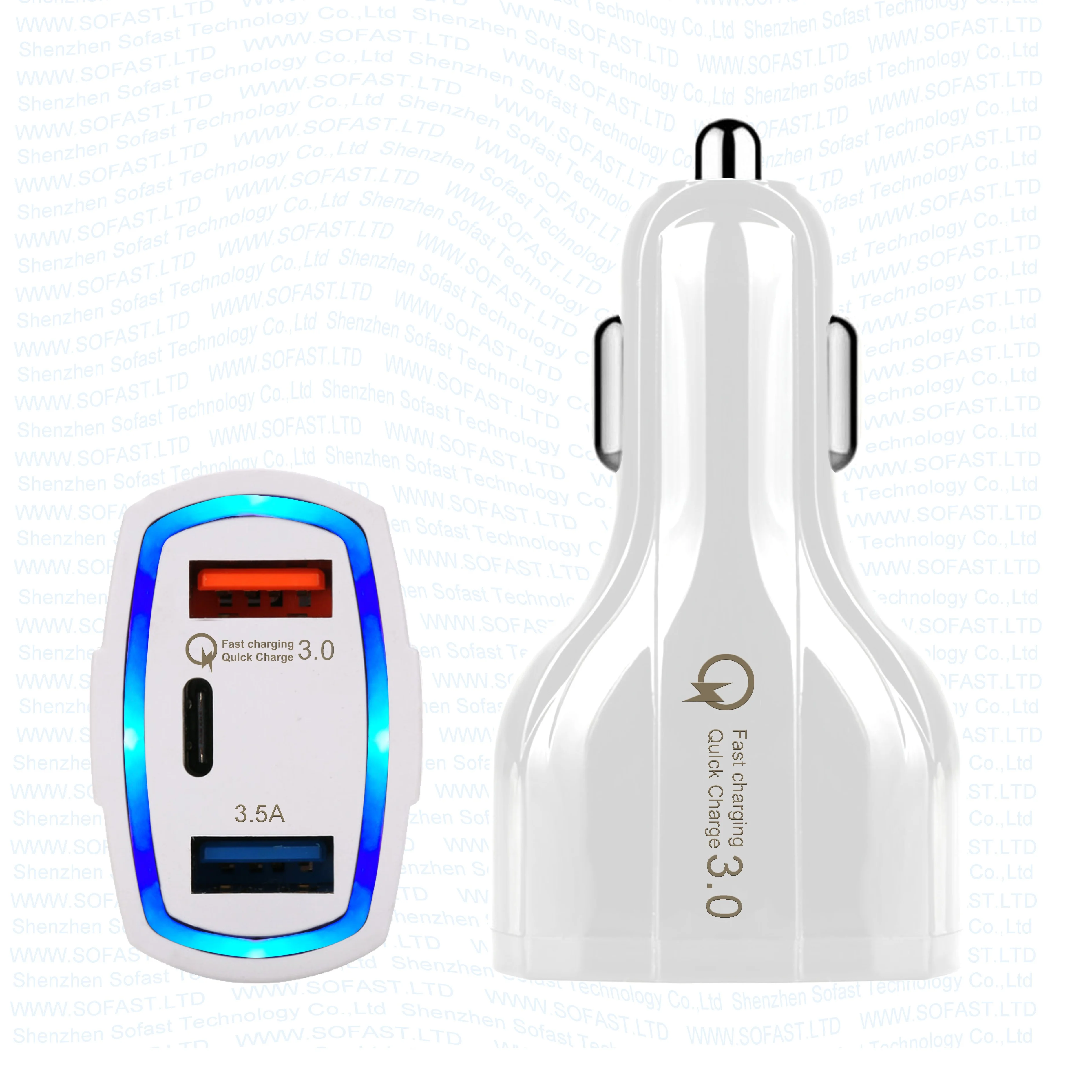 

Best Sellers Product Amazon 2021 QC3.0 Type C PD Car Charger 3 in 1 USB Charger 7A Smart Fast Charging Phone Car Adapter