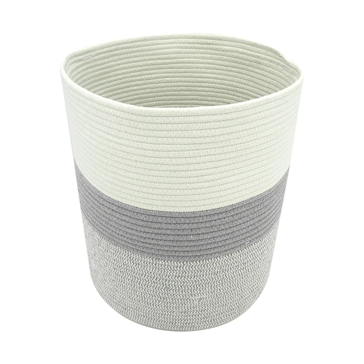 

2021 Baby Clothing Woven Collapsible Large Cotton Rope Laundry Storage Basket,Kids Toy Storage, White&grey or customized