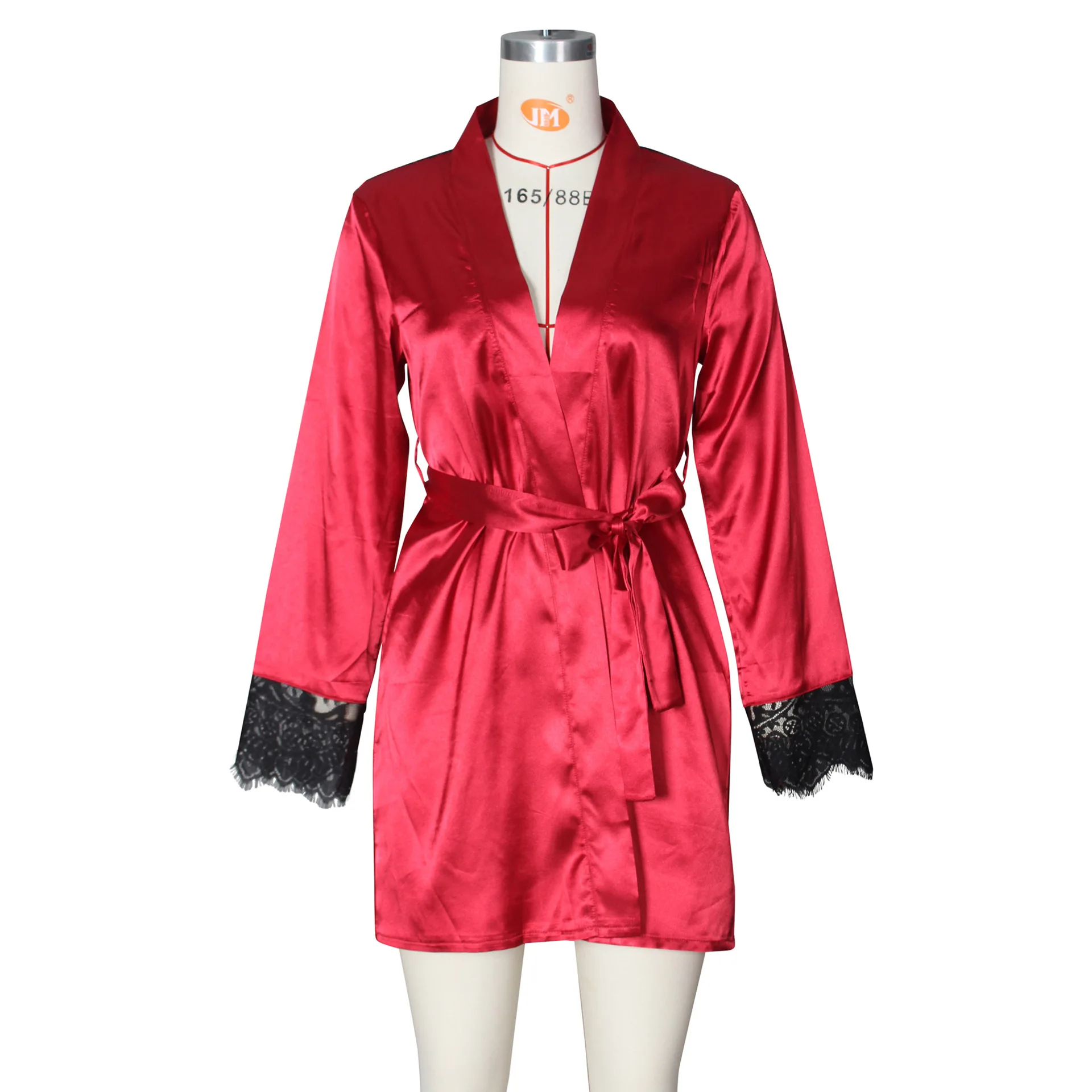 

Cross-border e-commerce hot sale spring ladies nightgown sexy see-through lace cardigan home wear bathrobe pajamas G0364