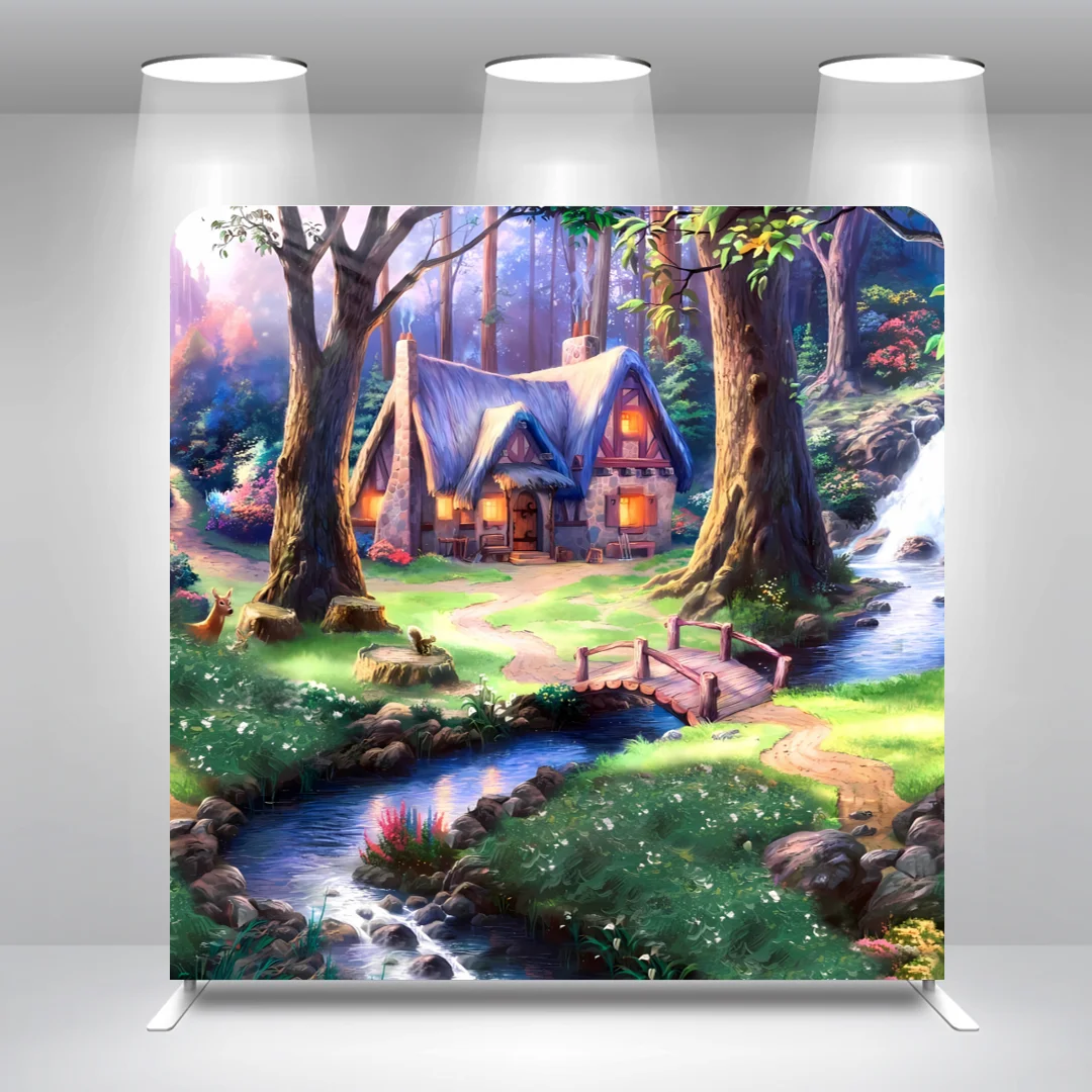 Princess Cottage 8x8ft 10x8ft 10x10ft 20x8ft Birthday Straight Pillow Case Photo Booth Backdrop Cover