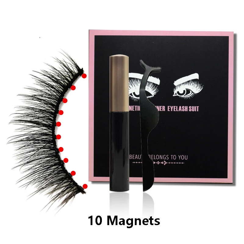 

MJS 3d magnetic eyelashes 10 magnets eyelashes box packing custom private label 3 pair magnetic eyelashes with tweezers