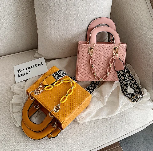 

2020 luxury brand square wide strap chain crossbody bag womens handbags and purses