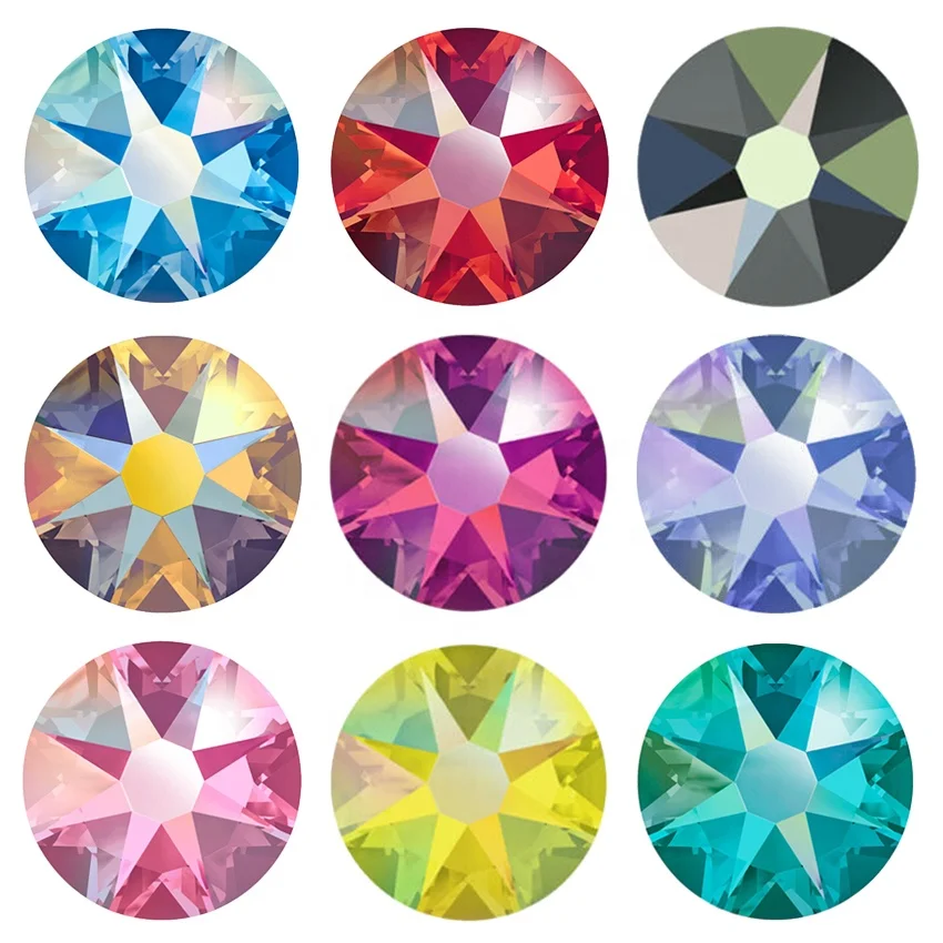 

6A Superior Quality 2088 Crystal Stone Plated AB Non Hotfix Glass Rhinestone For Dress and Nail, Plated ab colors