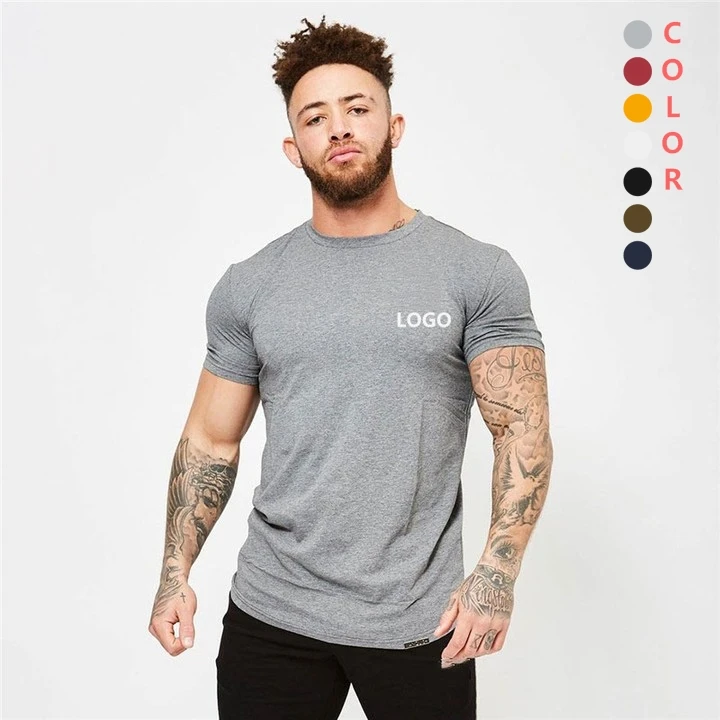 

95%cotton 5% Spandex Custom Solid Color T shirt Printing Manufacturer Mens Fitness Shirt Crew Neck Gym Shirts Men, As picture or customized picture