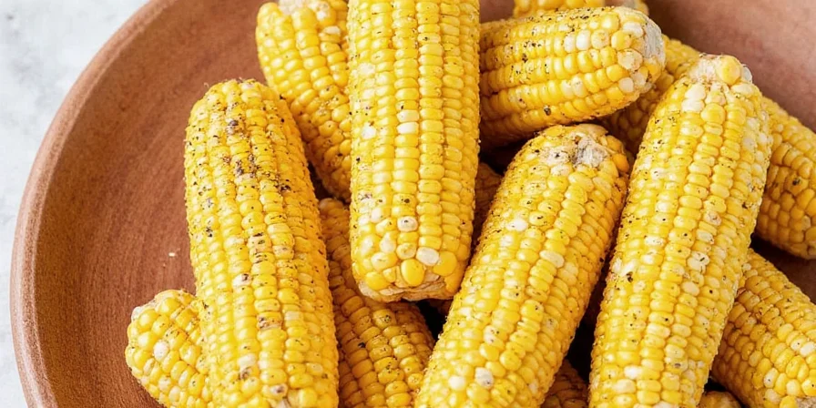 Five different seasoned cobs with labels