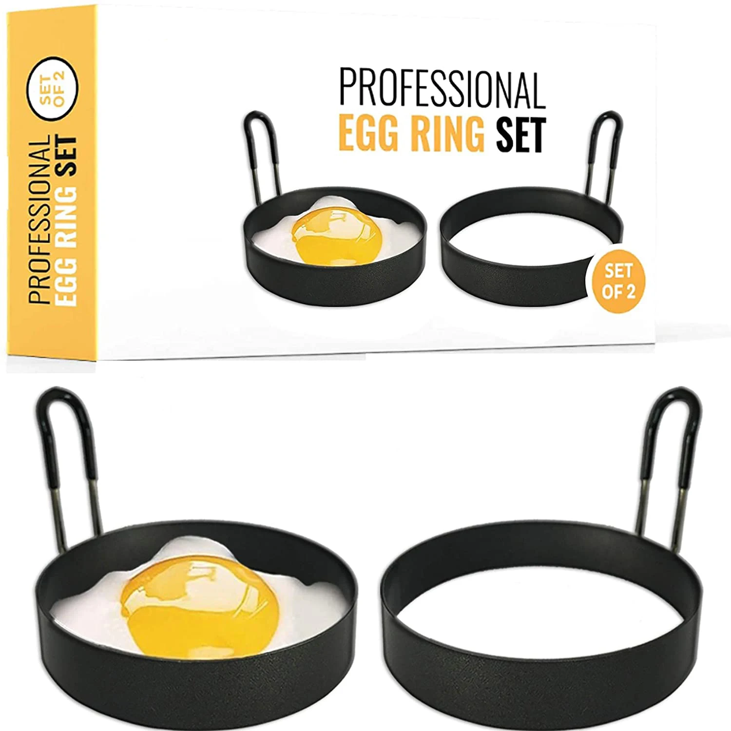 

Professional Stainless Steel Non Stick Mold Shaper CirclesFried Egg Ring Set, Black