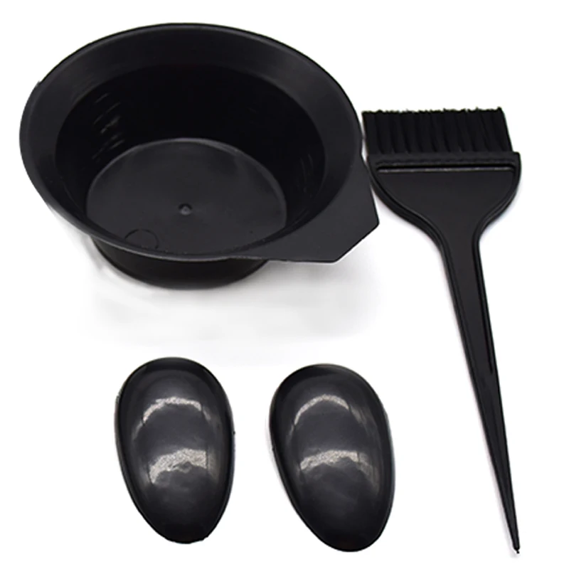 

Hairdressing Professional Salon Hair Black Plastic Color Dye Tint Brush Mixing Bowl Set, As picture