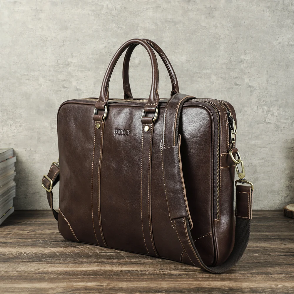 

Contact's Custom Genuine Leather Laptop Bag For 16'' Macbook Pr Casual Leather Briefcase Crossbody Computer Bag Handbag Man