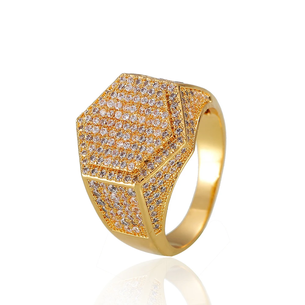 

new american hiphop iced out cubic zirconia18k vvs diamond hexagonal star ring for man and women, Gold/silver