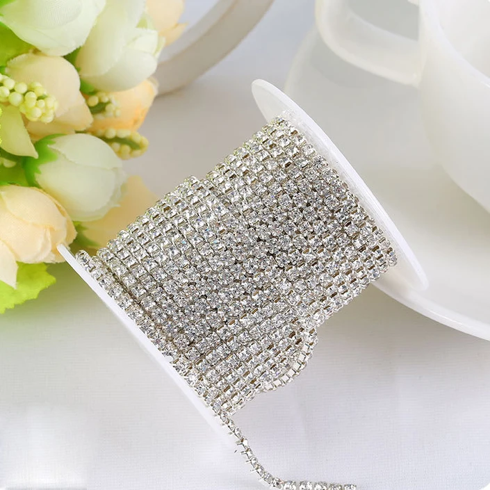 

Retail Rhinestone Brass Cup Chain For Jewelry Garment Decoration Accessories Silver Plated AB Crystal Glass Rhinestone Trim, Please refer to the color option