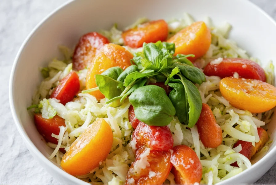 Colorful salad bowl featuring sliced fennel bulb, citrus segments, and fresh herbs