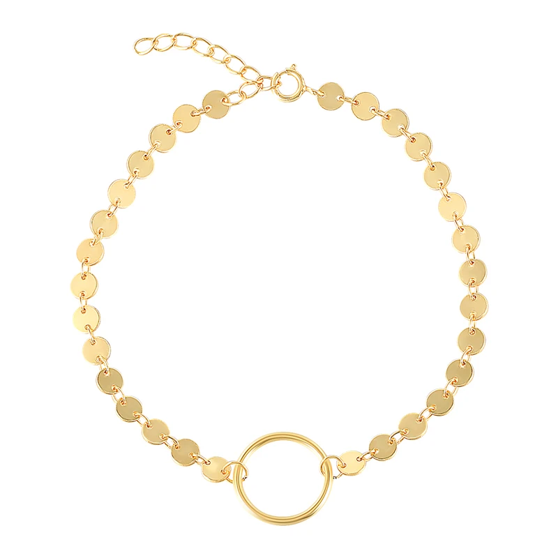 

personalized S925 sterling silver fashion round circle simple gold plated bracelet