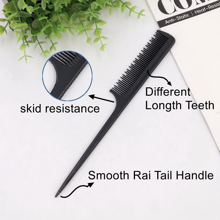 Salon Personalize Simple Black Hair Care Plastic Fine Tooth Rat Tail ...