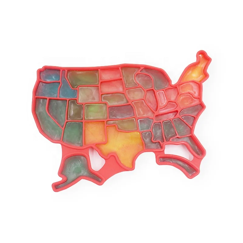 

Reusable American Map Shape Silicone Ice Cube Tray Mold for Freezer, Clear,red,blue