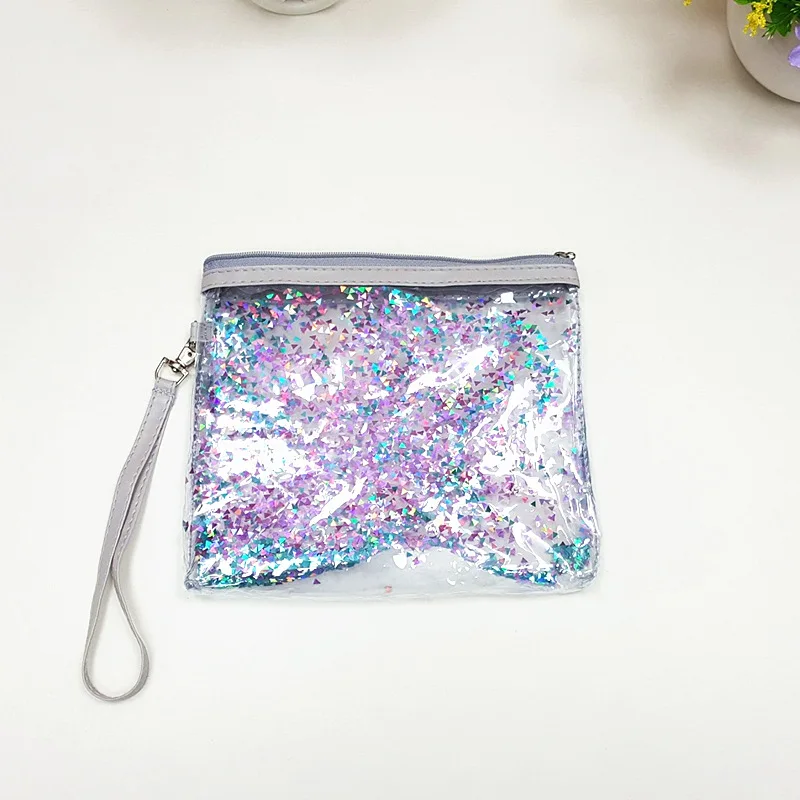 
Fashion glitter sequins colorful double-sided transparent PVC cosmetic bag 
