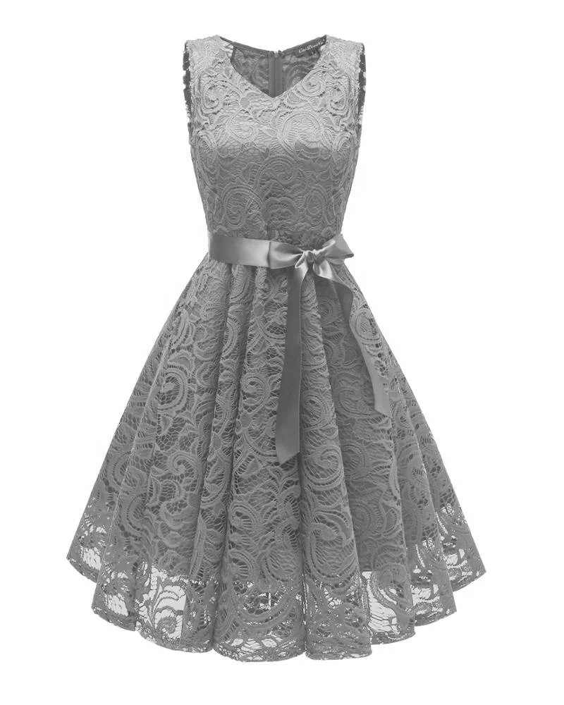 

Hot Selling Women Vintage Elegant Sleeveless Lace Evening Wedding Dress, Grey, apricot, pink, purplish blue, red