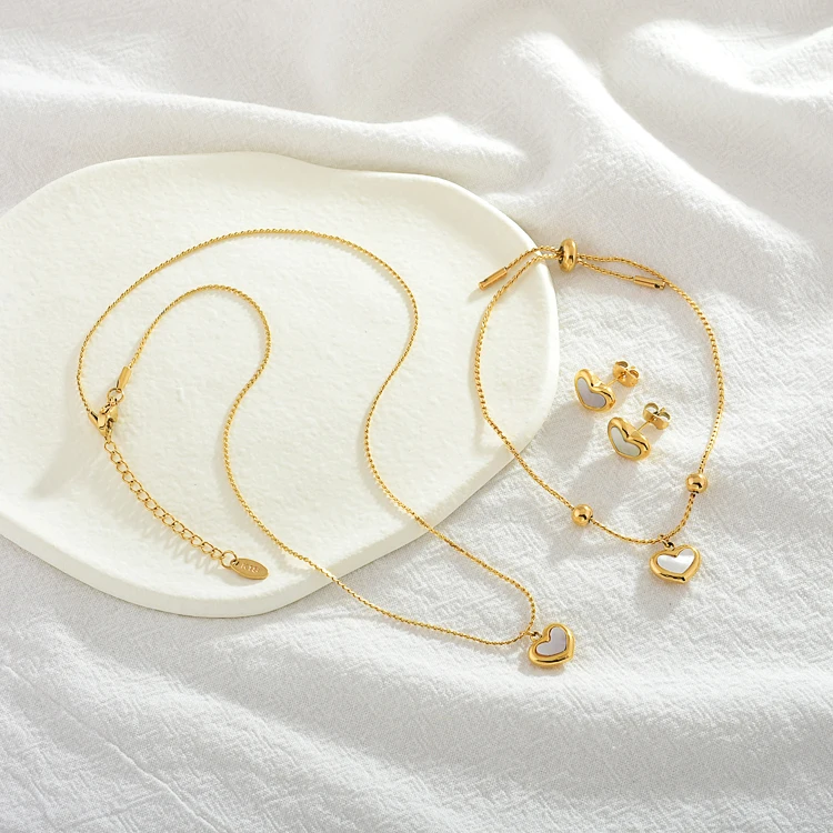 

Stainless Bracelet Earring Set Cowry Shell Trending Women Jewelry Jingle Heart Delicate Necklace