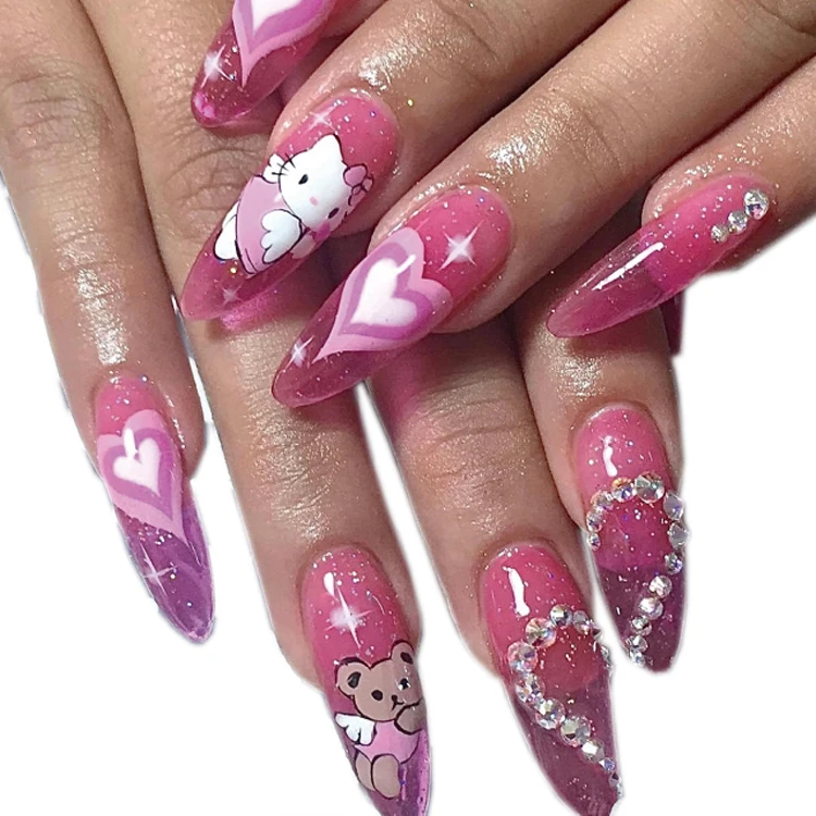 

Wholesale Long Coffin Salon False Nails Pink Custom Press On Nails