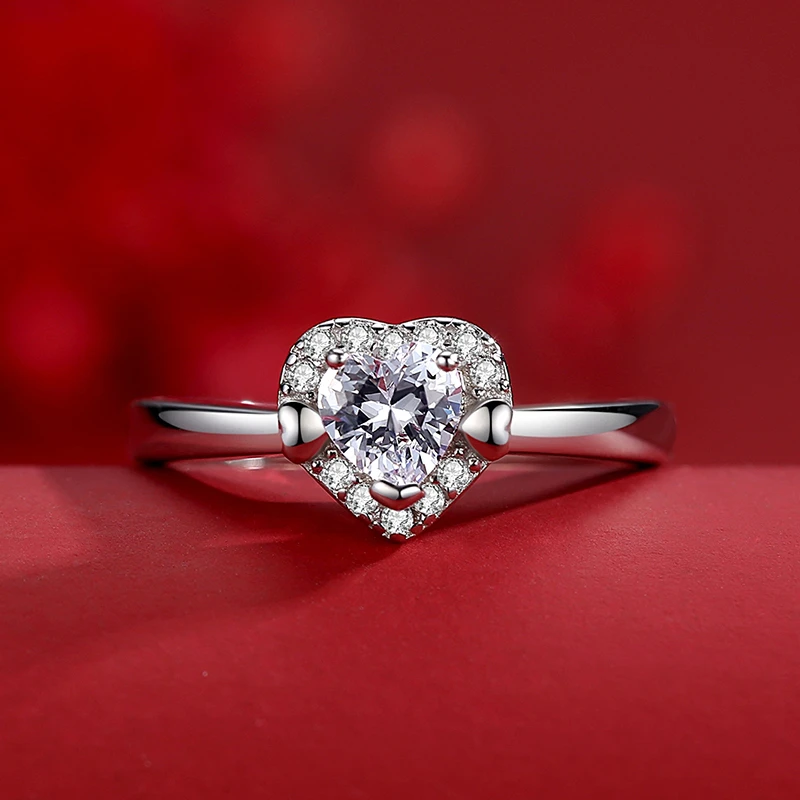 

Heart Shape Clear Gemstone 925 Sterling Silver Rings