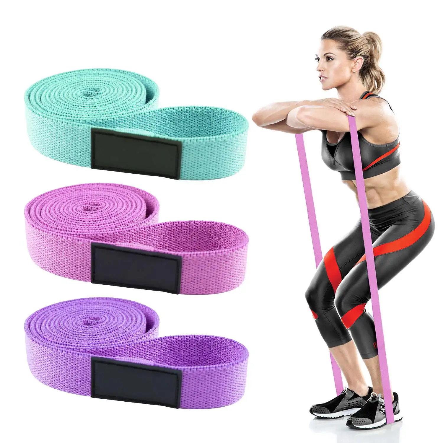 

Wholesale Custom Logo Workout Exercise Yoga Band Set of 3 Gym Elastic Glute Hip Fabric Resistance Band Set, 6 different colors