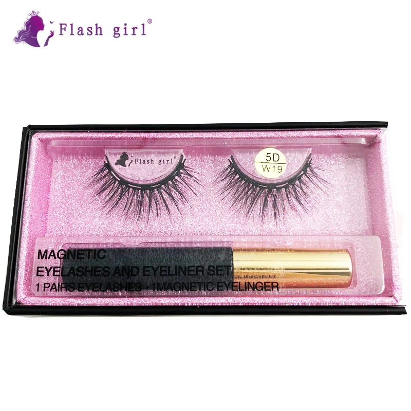 

High quality new style W-19 5D mink magnetic eyelashes Liquid eyeliner tweezer set 1 pair lashes packaging private label
