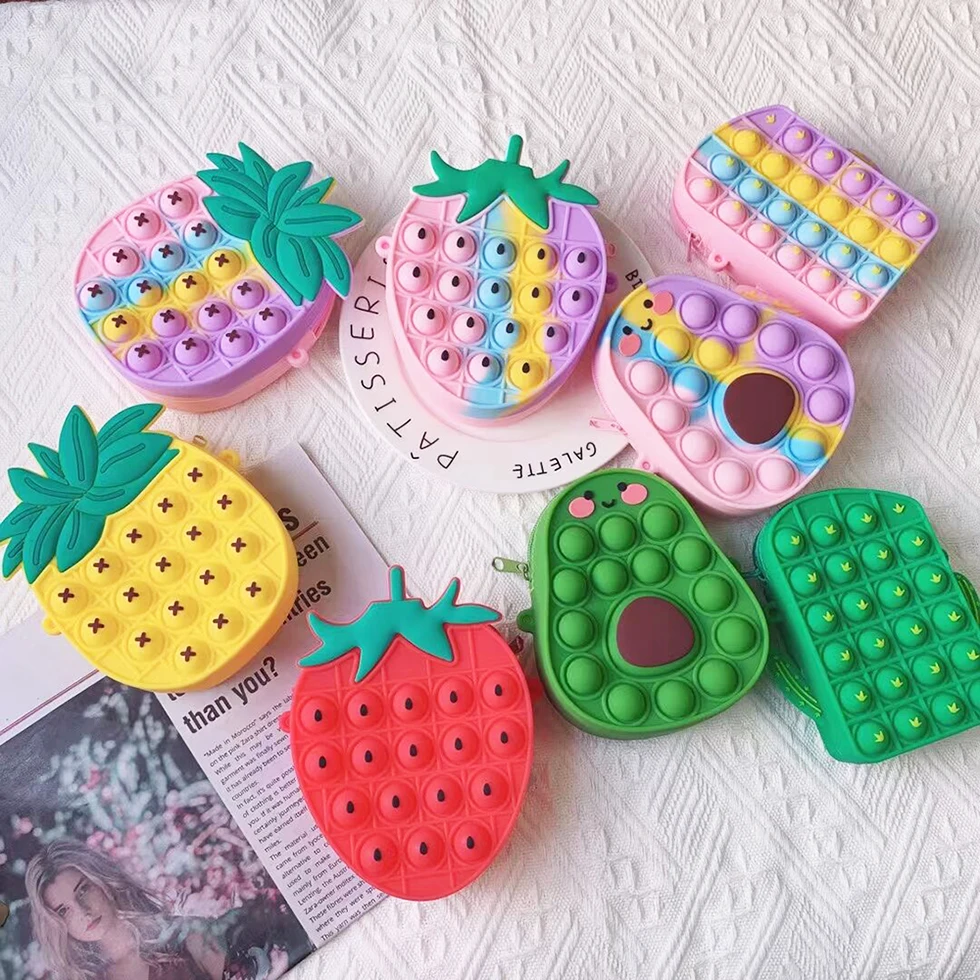 

Cartoon cute Children Popet Its Rainbow Unicorn Shoulder Bag Fidget Toys Poppit Push Bubble Coin Purse Relieve Fidget Toys Gifts