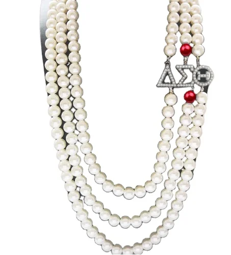 

Beyou Greek letters Sorority DST Multi layer Long Big size Pearl Necklace Accessories Delta Pearl Necklace