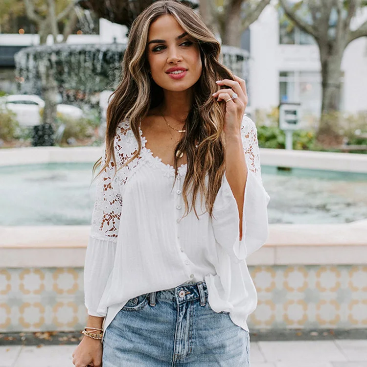 

Perfect Quality Colorful Sexy Clothing Tops Long Sleeve Women Blouse, White